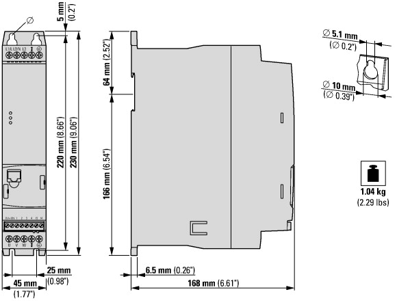 180650 Speed starters, single-phase power supply connection, three-phase motor connection at 230 V, 1, 4 A and 0, 25 kW / 0, 3 HP, with integrated EMC filter (DE11-121D4FN-N20N)