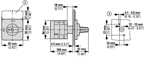 92152 Переключатель, контакты: 8, 63 A, Передняя панель: Netz-0-Notstrom, 45 °, с фиксацией, Монтаж (T5B-4-41/E)