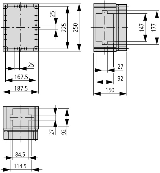 74056 Изолированный щит с предохранителями, 3x3xE27 , ВхШхД = 250x187.5x150 мм (RS27/I23-125)