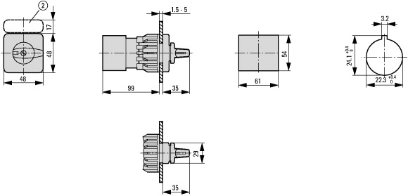215223 Переключатель, контакты: 8, 32 A, Передняя панель: Netz-0-Notstrom, 45 °, с фиксацией, Центральный монтаж (T3-4-8902/EZ)