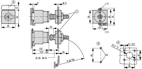 99805 Переключатель, контакты: 16, 32 A, Передняя панель: 1-0-2, 60 °, с фиксацией, Промежуточный монтаж (T3-8-8364/Z)