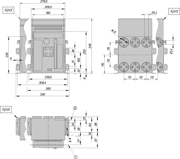 183465 Circuit-breaker, 3 pole, 800 A, 66 kA, P measurement, IEC, Fixed (IZMX16H3-P08F-1)