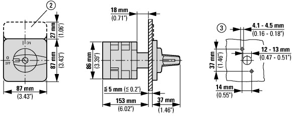 91422 Переключатель, контакты: 14, 63 A, Передняя панель: 1-0-2, 60 °, с фиксацией, Монтаж (T5B-7-8363/E)