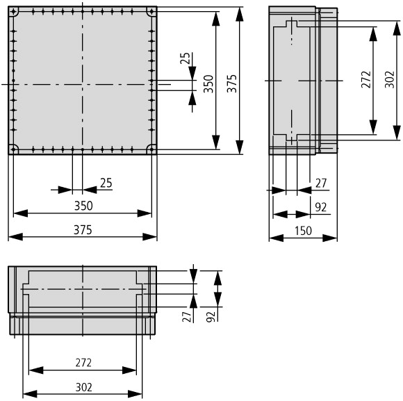31436 Изолированный щит с фланцами , ВхШхД = 375x375x150 мм (CI44E-125)