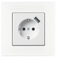 Розетка SCHUKO 16А 250В с защитными шторками, с устройством зарядным USB 700мА, серия basic55, цвет chalet-white