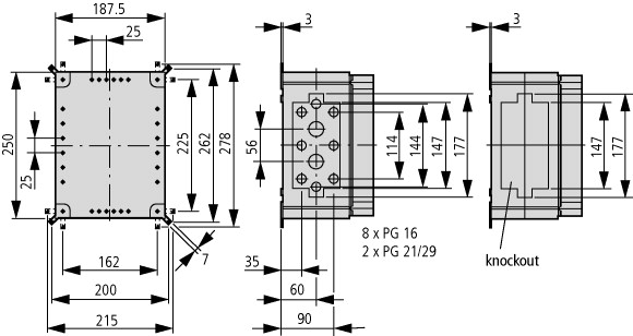 19570 Изолированный щит с фланцами , ВхШхД = 250x187.5x150 мм (CI23E-125)
