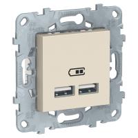 Schneider Electric NU541844 UNICA NEW розетка USB, 2-местная, 5 В / 2100 мА, бежевый