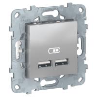 Schneider Electric NU541830 UNICA NEW розетка USB, 2-местная, 5 В / 2100 мА, алюминий