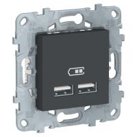 Schneider Electric NU541854 UNICA NEW розетка USB, 2-местная, 5 В / 2100 мА, антрацит