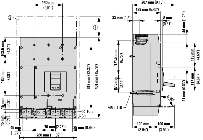 119891 Выключатель-разъединитель, 1000А, 4 полюса, 1000В DC 3 позиции (N4-4-1000-S1-DC)
