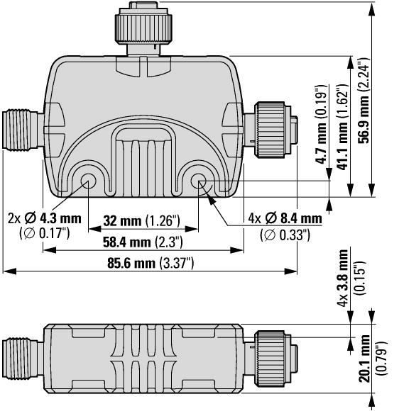 174711 T-Connector SWD, модуль ввода/вывода IP69K, 24 В пост. тока, два входа с питанием, одно гнездо входа/выхода M12 (EU1E-SWD-2DX)