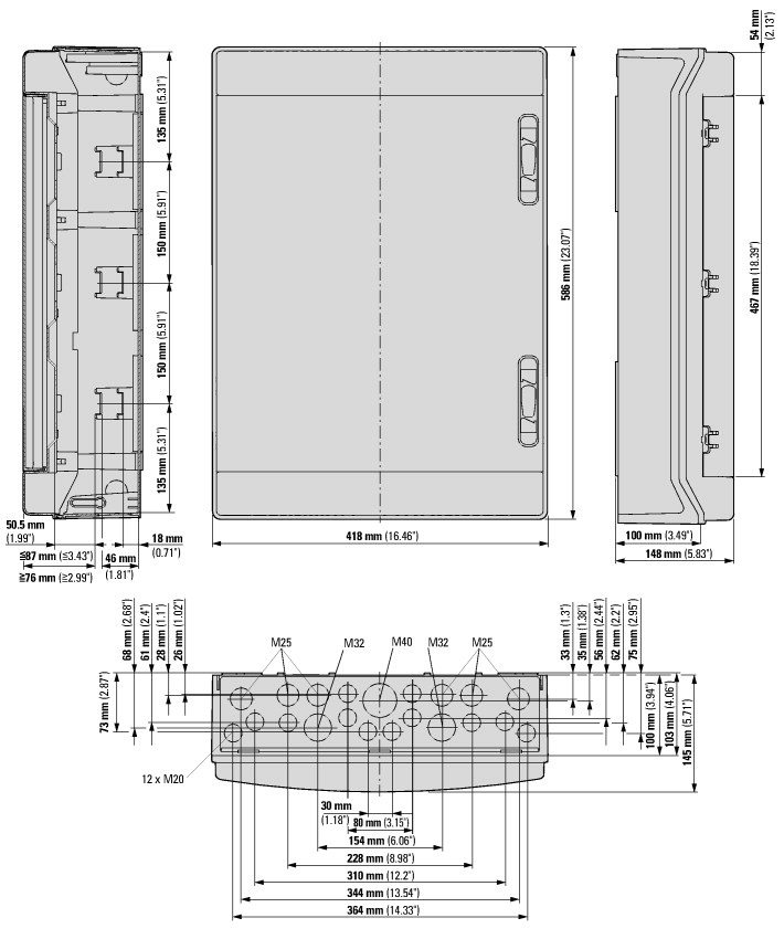 174202 Навесной шкаф IP65, 3 ряда 54 модуля, профессиональная серия, прозрачная дверь, N/PE клеммы в комплекте (IKA-3/54-ST)