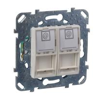 Schneider Electric MGU5.2020.25ZD UNICA РОЗЕТКА компьютерная, RJ45, двойная, с полем для надписи, кат. 5е, БЕЖЕВЫЙ