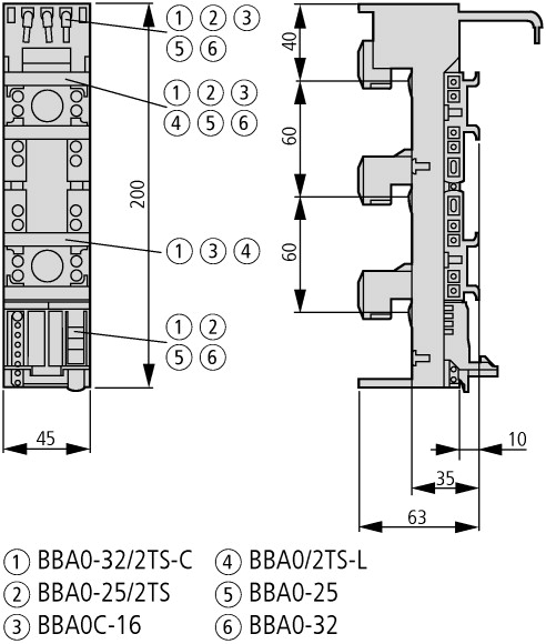 101481 Шинный адаптер xStart, 45 мм, 25А, 2TS (BBA0-25/2TS)