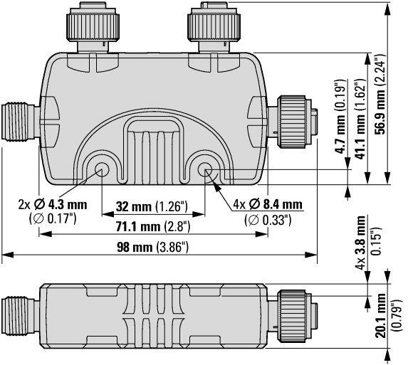 174732 T-Connector SWD, модуль ввода/вывода IP69K, 24 В пост. тока, четыре входа/выхода с питанием, с возможностью настройки, два гнезда входа/выхода M12 (EU2E-SWD-4DD)