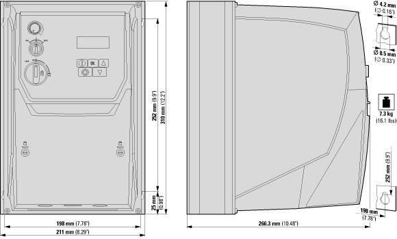 169360 Преобразователь частоты DA1 3~230В 18A 4кВт, встроенный фильтр ЭМС, IP66, локальное управление (DA1-32018FB-B6SC)