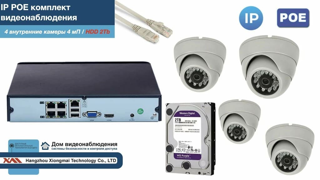 комплект ip видеонаблюдения на 4 камеры