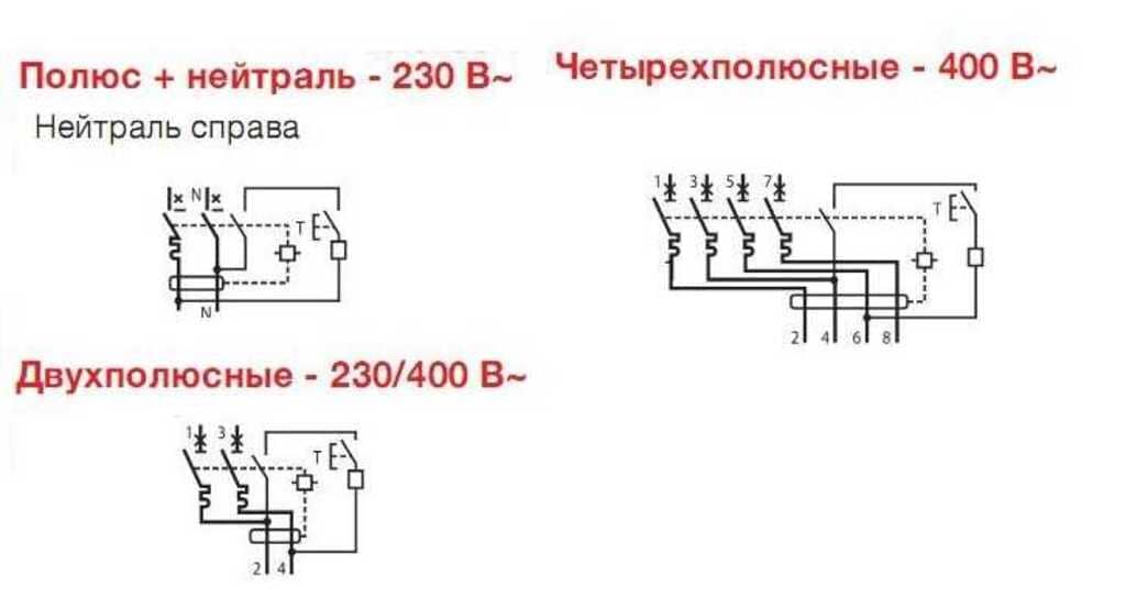 Схемы подключения одно / четырех полюсных дифавтоматов Схемы подключения одно / четырех полюсных дифавтоматов